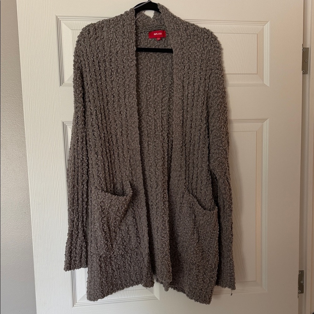 Heather Gray Open-Front Popcorn Knit Cardigan